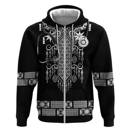 Proud Black Nurse RN Zip Hoodie Black African Pattern Stethoscope Dashiki Motif