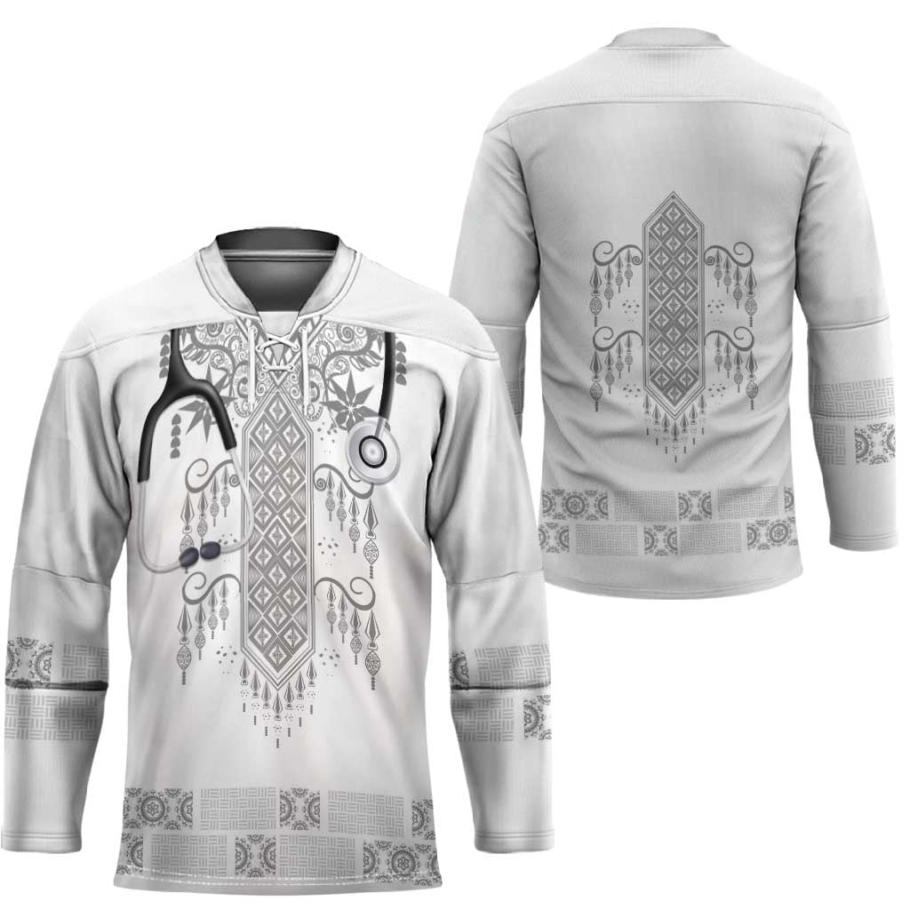 Proud Black Nurse RN Hockey Jersey White African Pattern Stethoscope Dashiki Motif