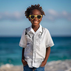 Proud Black Nurse RN Kid Hawaiian Shirt White African Pattern Stethoscope Dashiki Motif