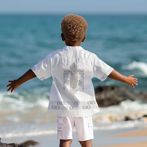 Proud Black Nurse RN Kid Hawaiian Shirt White African Pattern Stethoscope Dashiki Motif