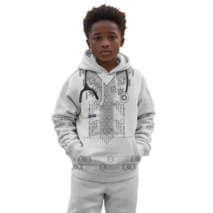 Proud Black Nurse RN Kid Hoodie White African Pattern Stethoscope Dashiki Motif