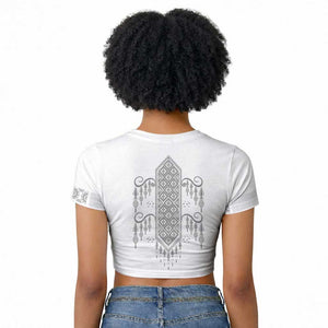 Proud Black Nurse RN Raglan Cropped T shirt White African Pattern Stethoscope Dashiki Motif