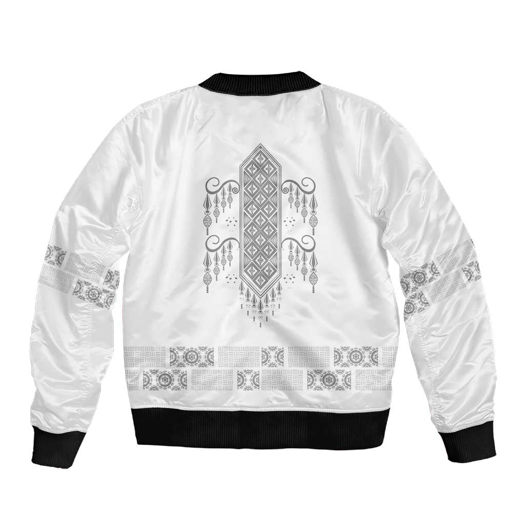 Proud Black Nurse RN Sleeve Zip Bomber Jacket White African Pattern Stethoscope Dashiki Motif