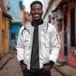 Proud Black Nurse RN Sleeve Zip Bomber Jacket White African Pattern Stethoscope Dashiki Motif