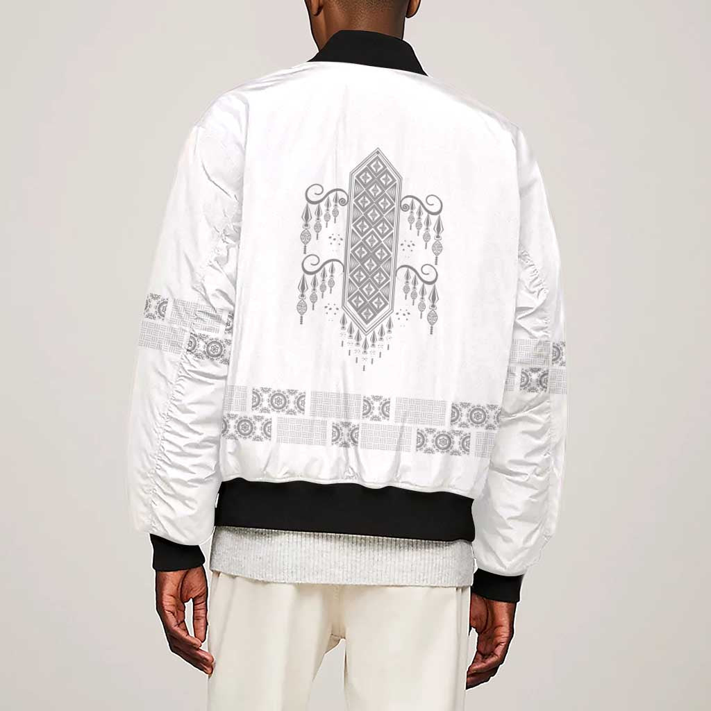 Proud Black Nurse RN Sleeve Zip Bomber Jacket White African Pattern Stethoscope Dashiki Motif