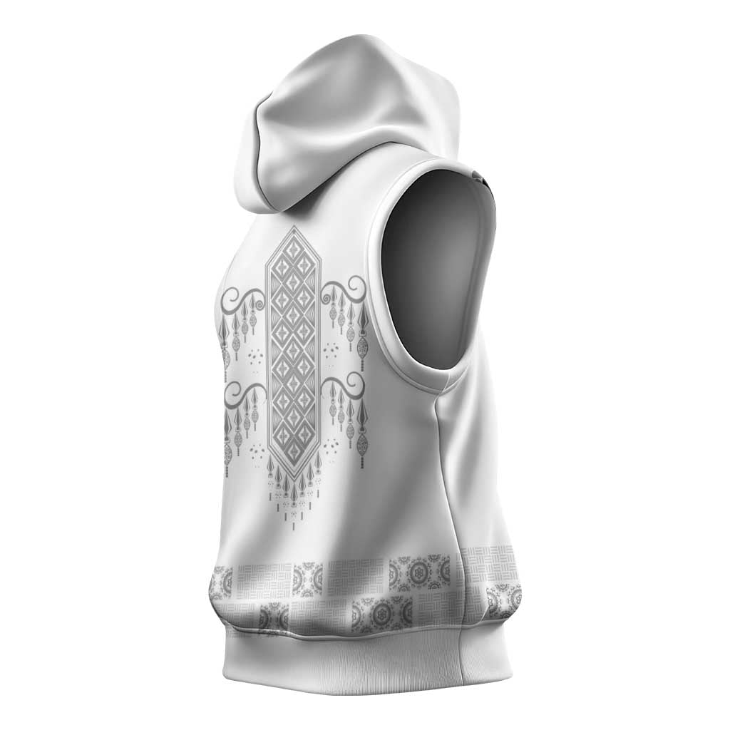 Proud Black Nurse RN Sleeveless Hoodie White African Pattern Stethoscope Dashiki Motif