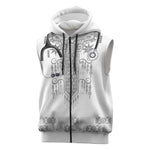 Proud Black Nurse RN Sleeveless Zip Hoodie White African Pattern Stethoscope Dashiki Motif