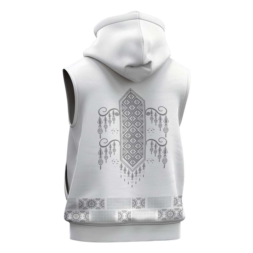 Proud Black Nurse RN Sleeveless Zip Hoodie White African Pattern Stethoscope Dashiki Motif