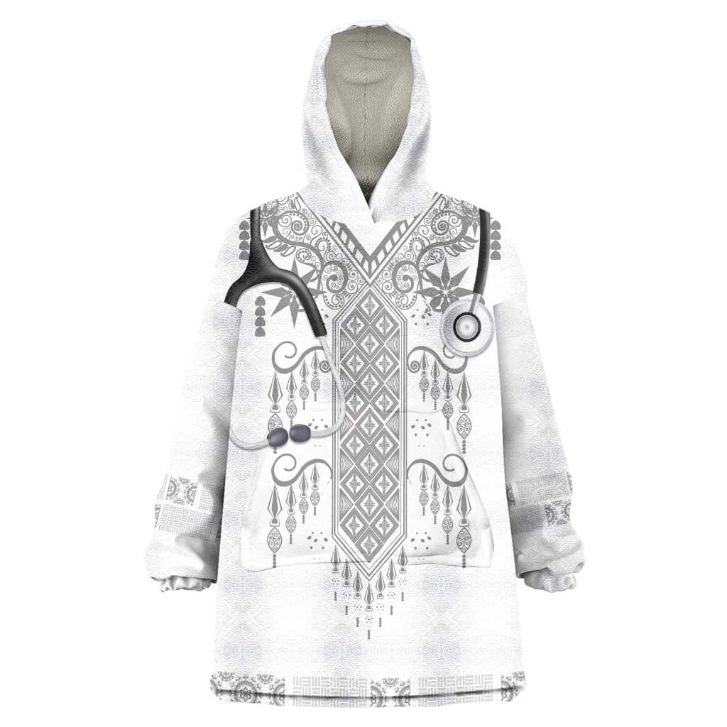 Proud Black Nurse RN Wearable Blanket Hoodie White African Pattern Stethoscope Dashiki Motif