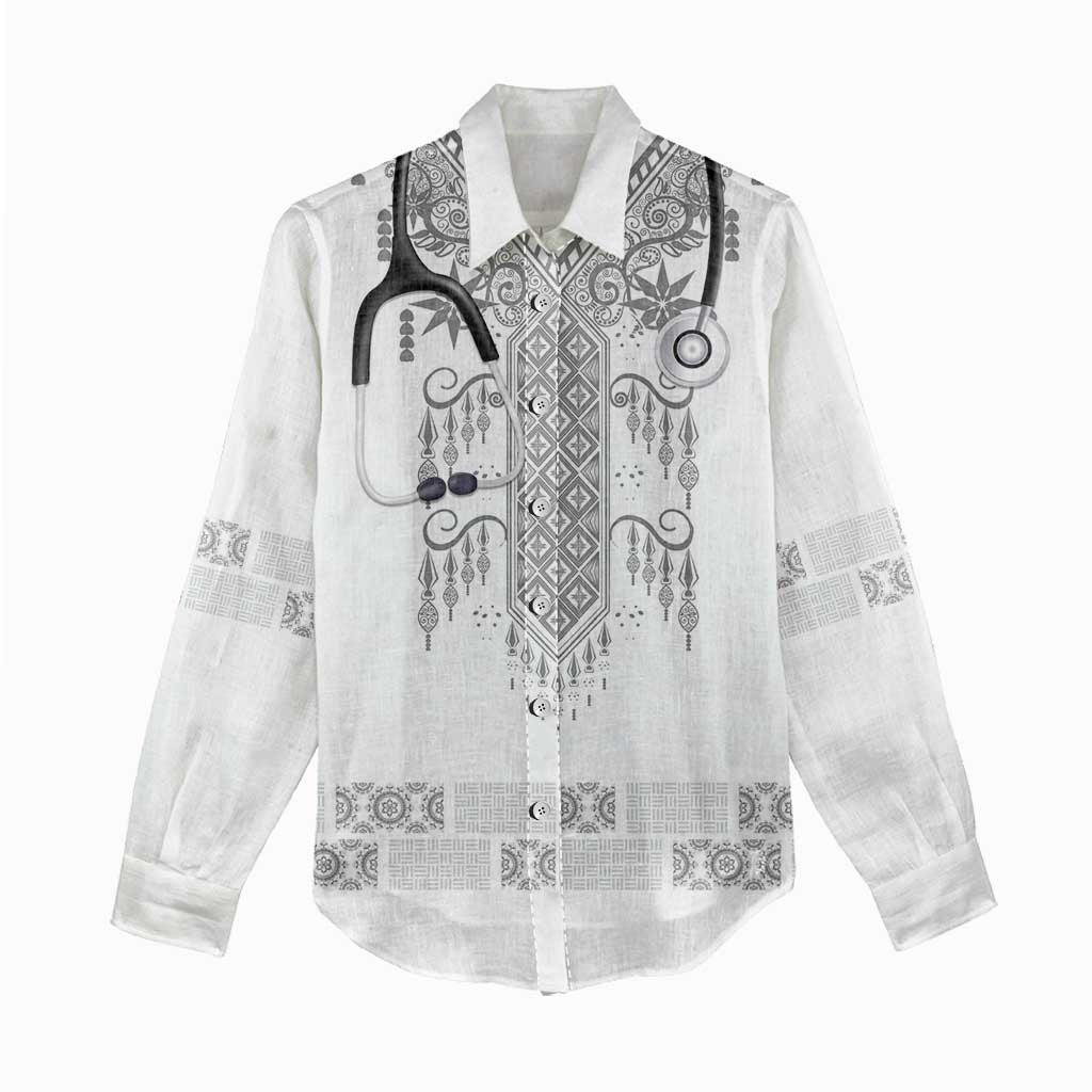 Proud Black Nurse RN Women Casual Shirt White African Pattern Stethoscope Dashiki Motif