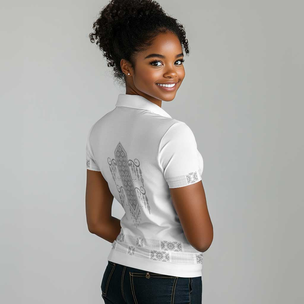Proud Black Nurse RN Women Polo Shirt White African Pattern Stethoscope Dashiki Motif