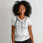 Proud Black Nurse RN Women V-Neck T-Shirt White African Pattern Stethoscope Dashiki Motif