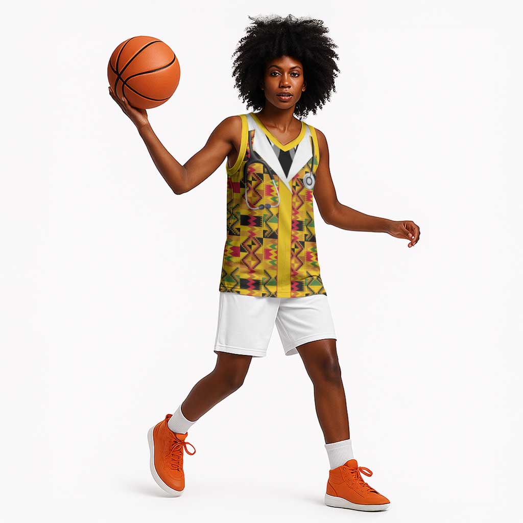 Proud Black Nurse RN Basketball Jersey African Stethoscope Kente Pattern