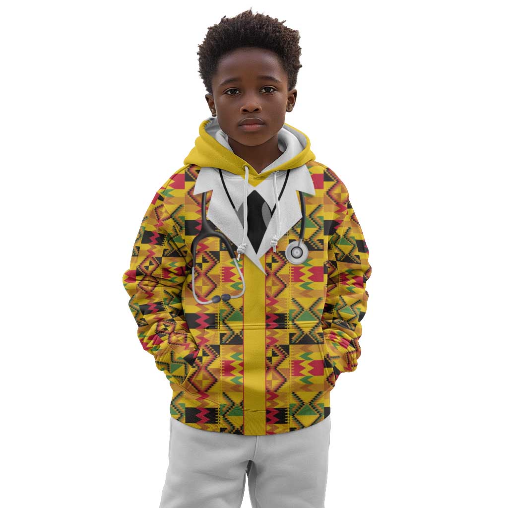 Proud Black Nurse RN Kid Hoodie African Stethoscope Kente Pattern