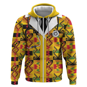 Proud Black Nurse RN Zip Hoodie African Stethoscope Kente Pattern