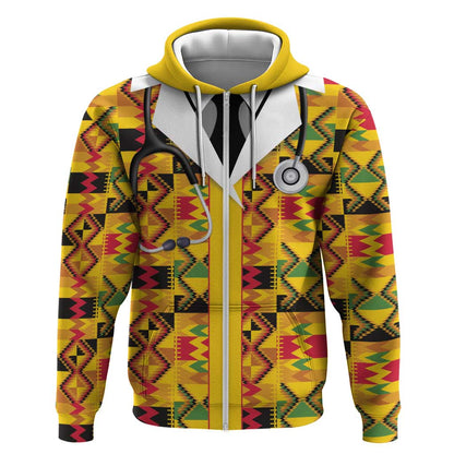 Proud Black Nurse RN Zip Hoodie African Stethoscope Kente Pattern