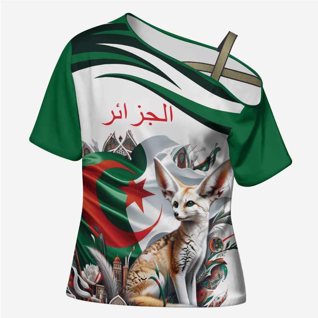 Algeria Fennec Fox Personalized Cross Shoulder Shirt with Algerian Culture and Nature
