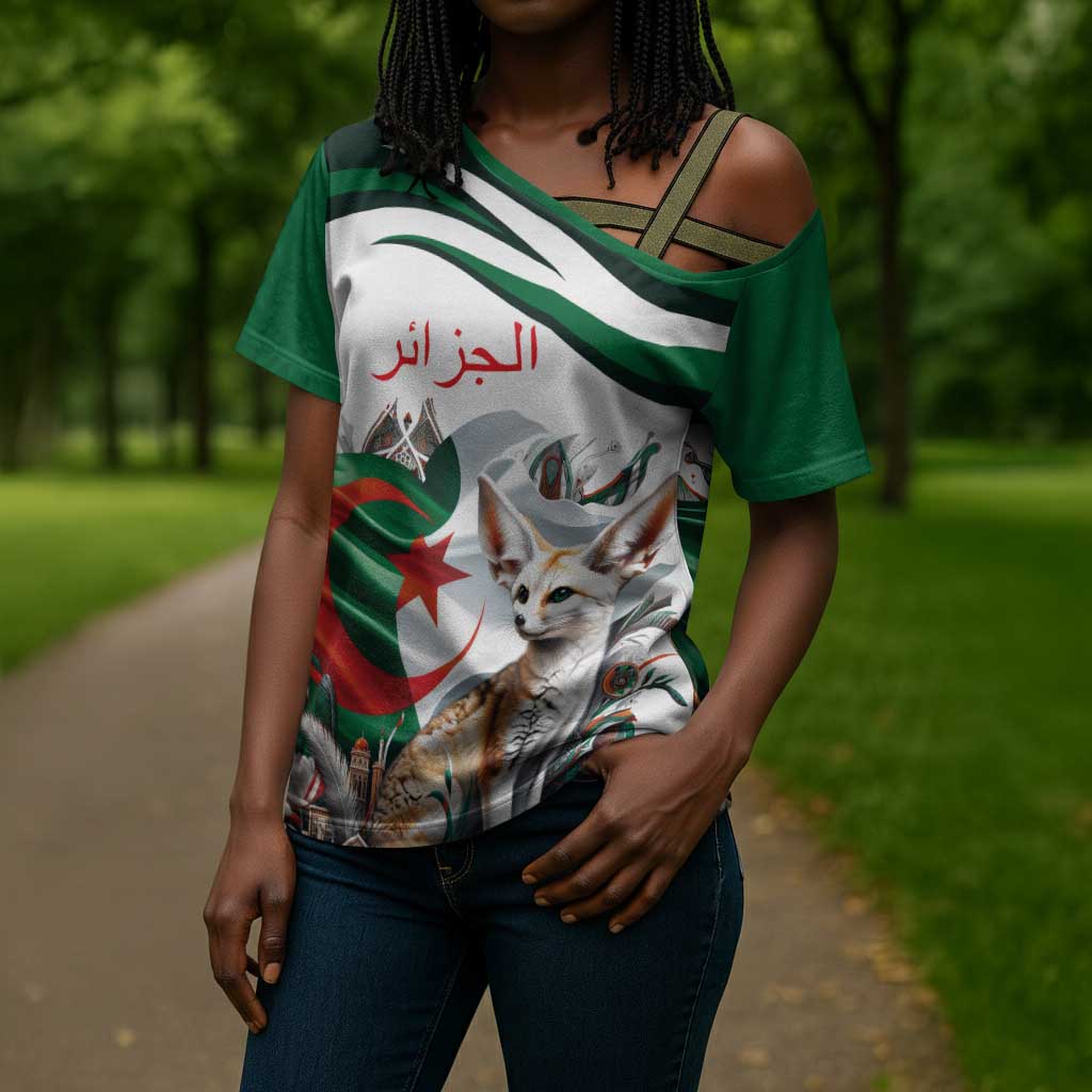 Algeria Fennec Fox Personalized Cross Shoulder Shirt with Algerian Culture and Nature