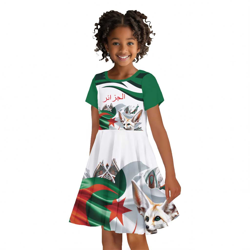 Algeria Fennec Fox Personalized Kid Short Sleeve Dress with Algerian Culture and Nature