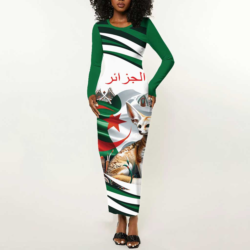 Algeria Fennec Fox Personalized Long Sleeve Bodycon Dress with Algerian Culture and Nature LT9