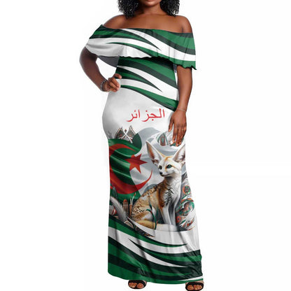 Algeria Fennec Fox Personalized Off Shoulder Maxi Dress with Algerian Culture and Nature