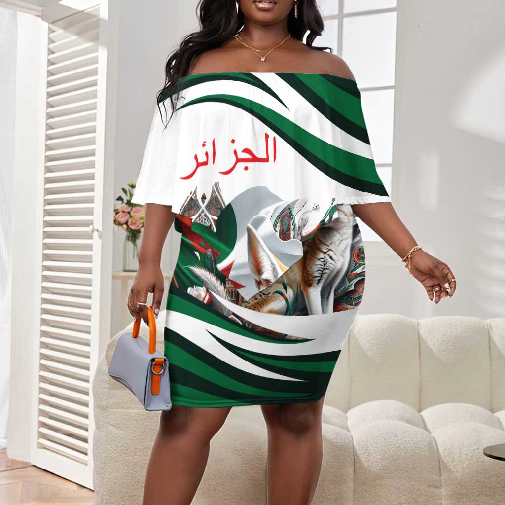 Algeria Fennec Fox Personalized Off Shoulder Short Dress with Algerian Culture and Nature
