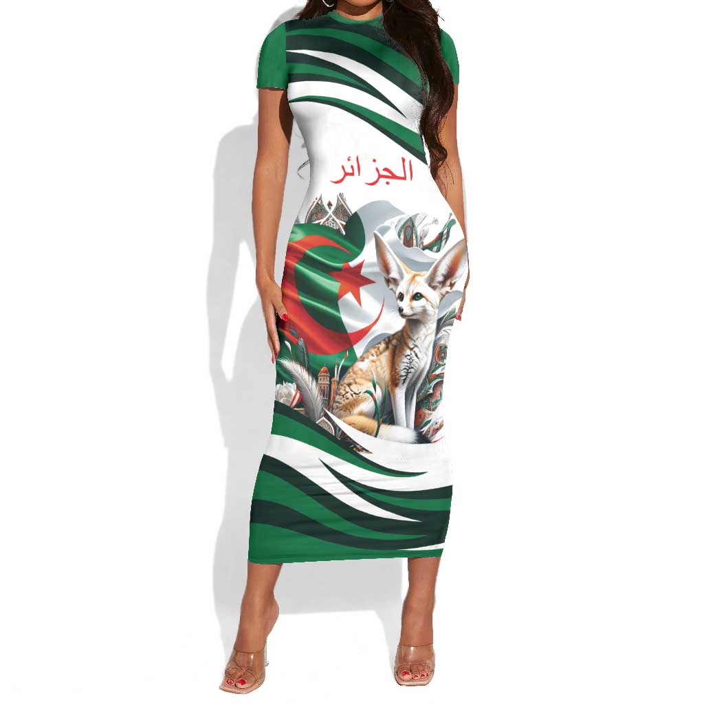 Algeria Fennec Fox Personalized Short Sleeve Bodycon Dress with Algerian Culture and Nature LT9