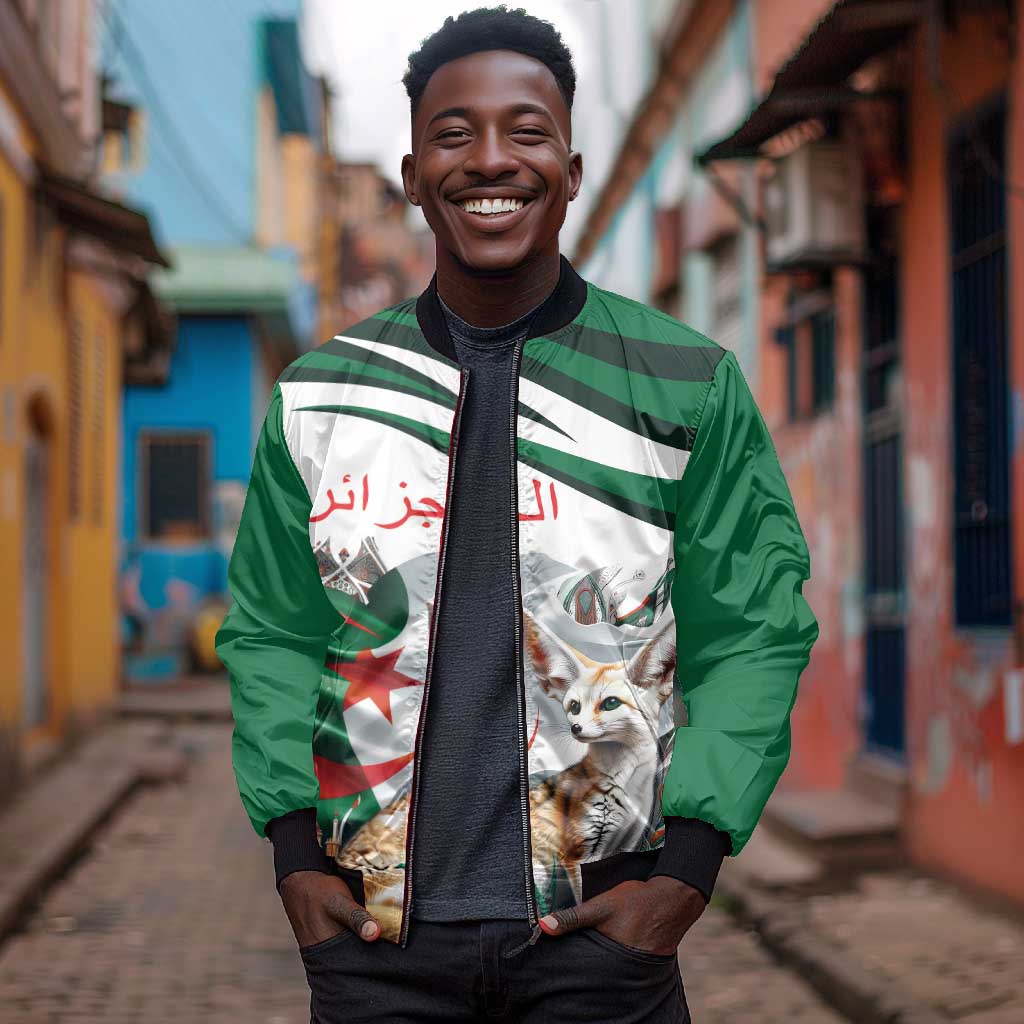 Algeria Fennec Fox Personalized Sleeve Zip Bomber Jacket with Algerian Culture and Nature