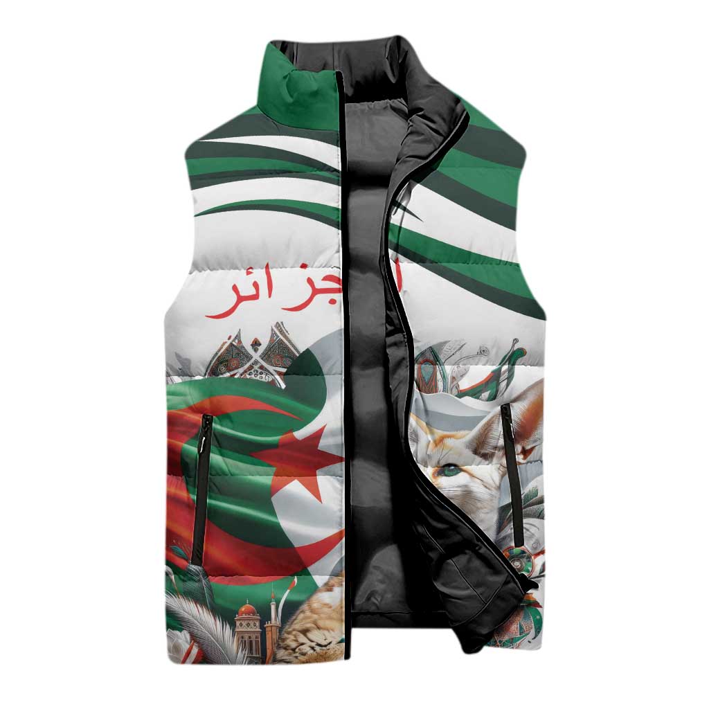 Algeria Fennec Fox Personalized Sleeveless Puffer Jacket with Algerian Culture and Nature