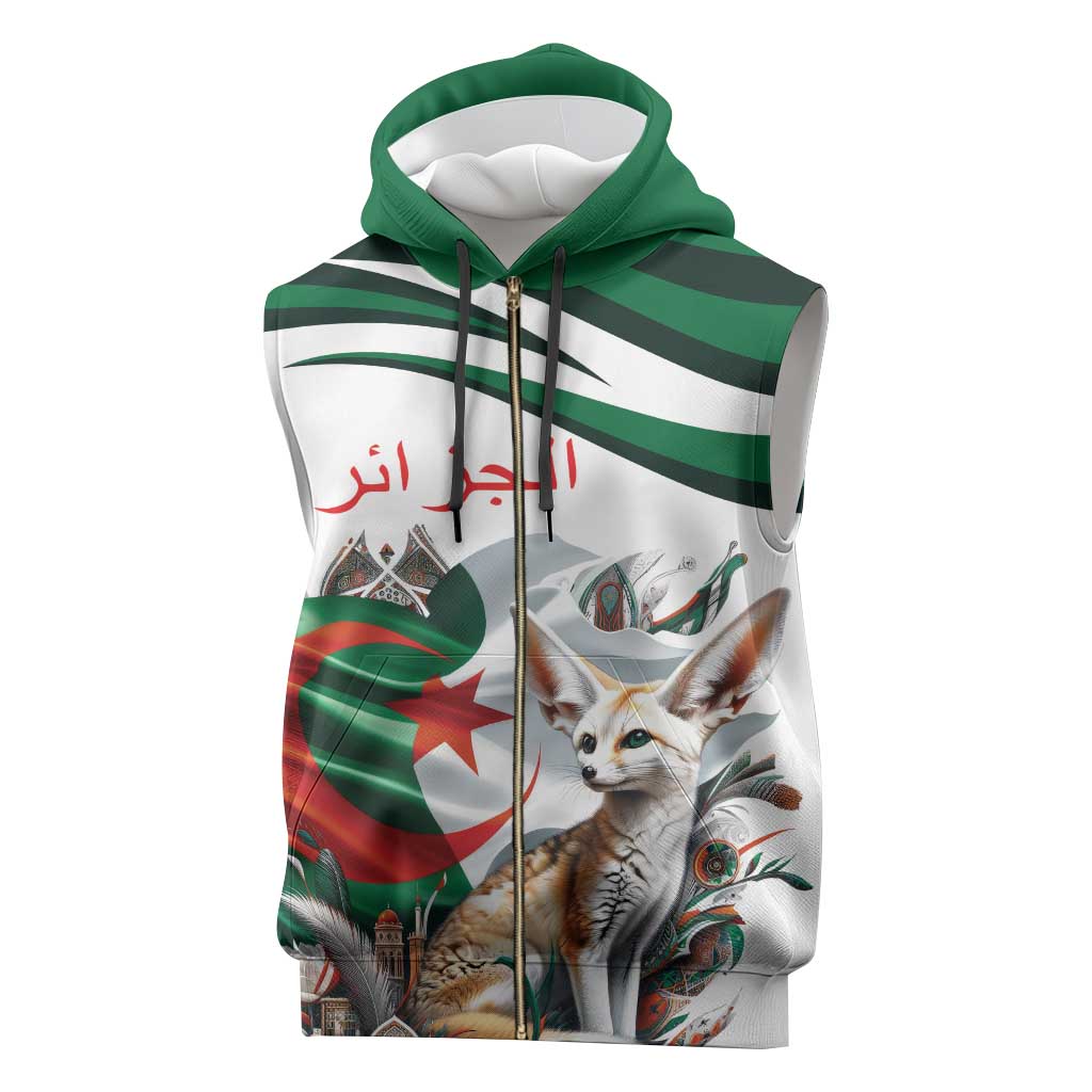Algeria Fennec Fox Personalized Sleeveless Zip Hoodie with Algerian Culture and Nature - African Pride