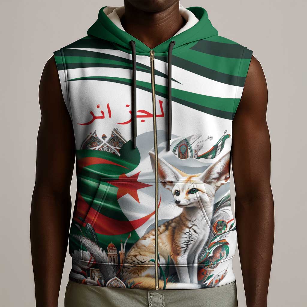Algeria Fennec Fox Personalized Sleeveless Zip Hoodie with Algerian Culture and Nature - African Pride