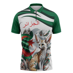 Algeria Fennec Fox Personalized Zipper Polo Shirt with Algerian Culture and Nature