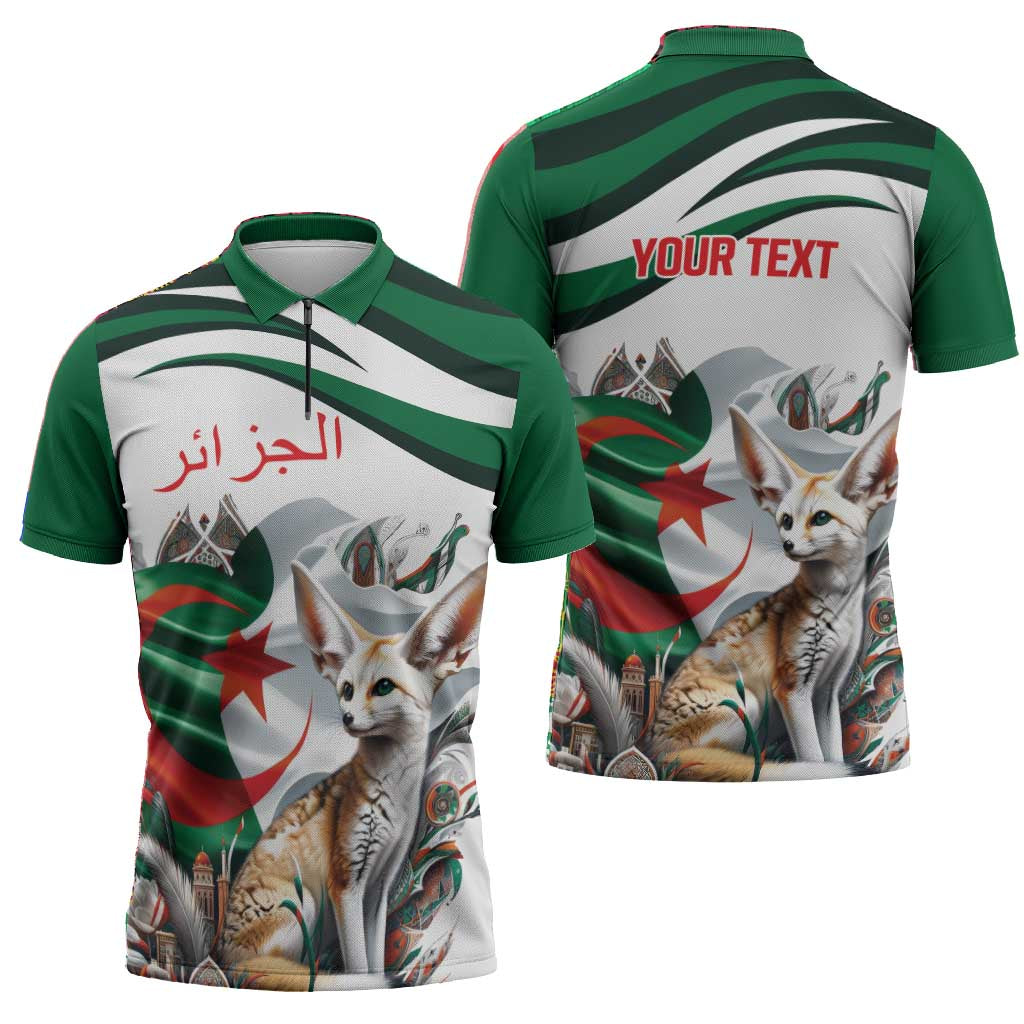 Algeria Fennec Fox Personalized Zipper Polo Shirt with Algerian Culture and Nature