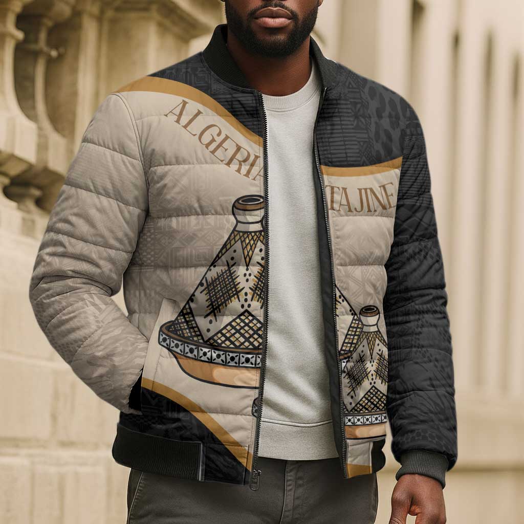 Algeria Tajine Dish Personalized Bomber Puffer Jacket with African Tribal Pattern