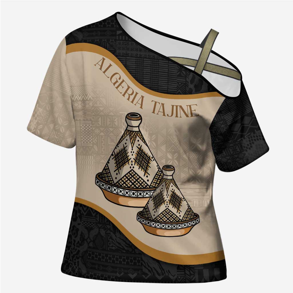 Algeria Tajine Dish Personalized Cross Shoulder Shirt with African Tribal Pattern