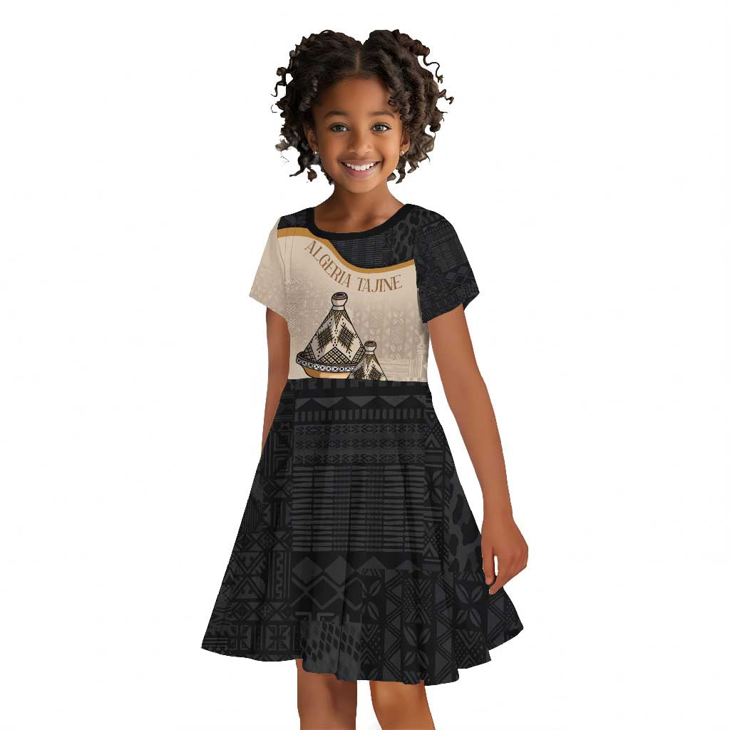 Algeria Tajine Dish Personalized Kid Short Sleeve Dress with African Tribal Pattern