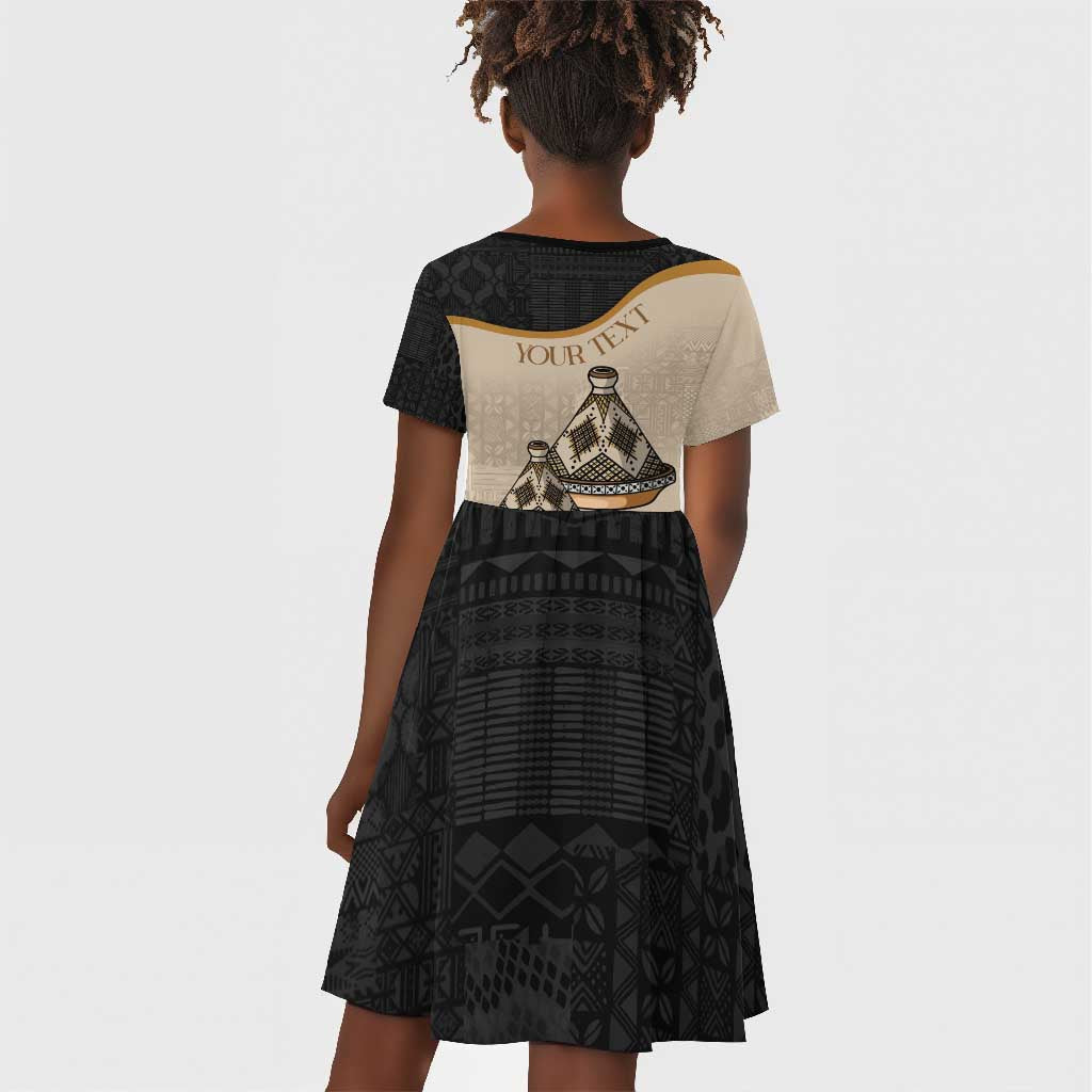Algeria Tajine Dish Personalized Kid Short Sleeve Dress with African Tribal Pattern
