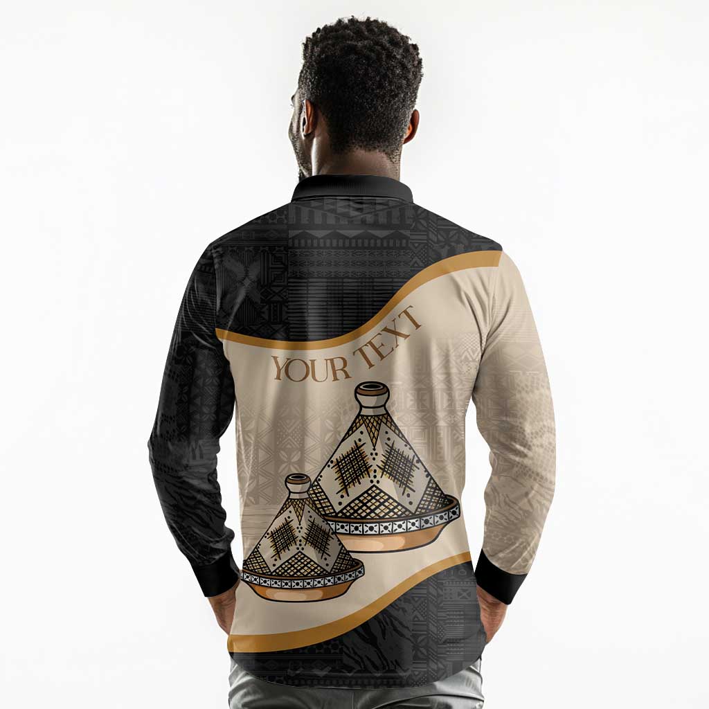 Algeria Tajine Dish Personalized Long Sleeve Polo Shirt with African Tribal Pattern