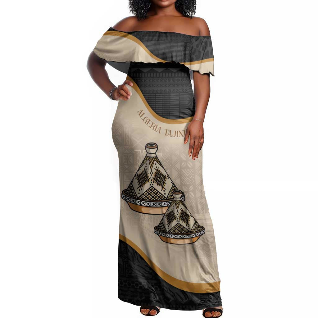 Algeria Tajine Dish Personalized Off Shoulder Maxi Dress with African Tribal Pattern