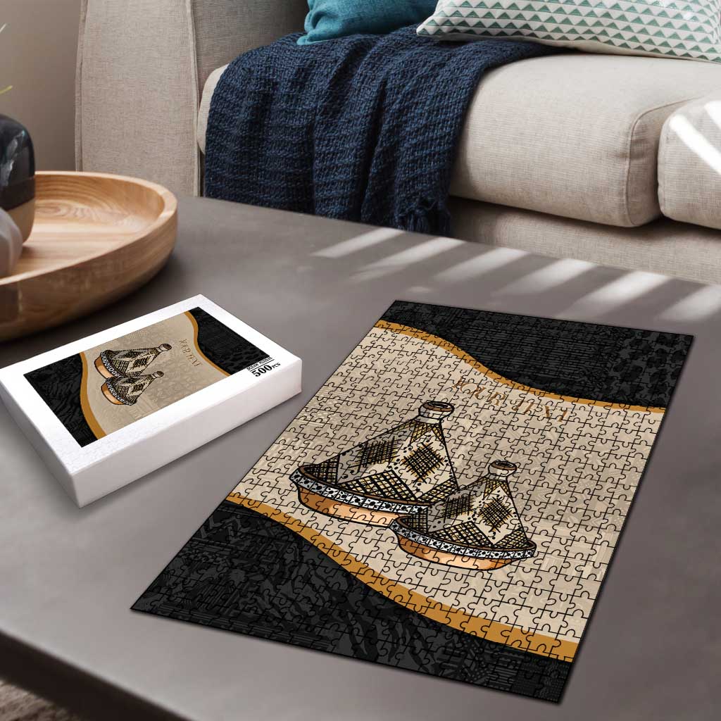 Algeria Tajine Dish Personalized Puzzle with African Tribal Pattern