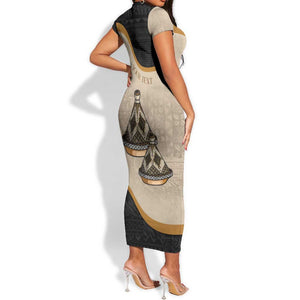 Algeria Tajine Dish Personalized Short Sleeve Bodycon Dress with African Tribal Pattern LT9