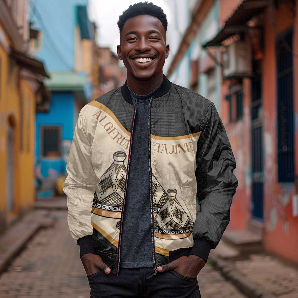 Algeria Tajine Dish Personalized Sleeve Zip Bomber Jacket with African Tribal Pattern