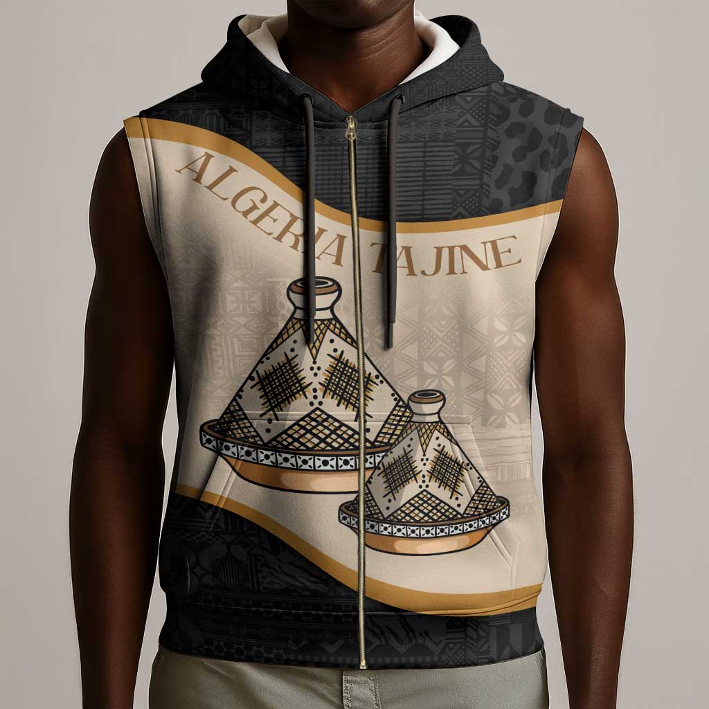 Algeria Tajine Dish Personalized Sleeveless Zip Hoodie with African Tribal Pattern - African Pride