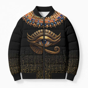 Egypt Eyes Of Horus Bomber Puffer Jacket with Egyptian Hieroglyphs