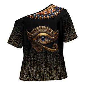 Egypt Eyes Of Horus Cross Shoulder Shirt with Egyptian Hieroglyphs