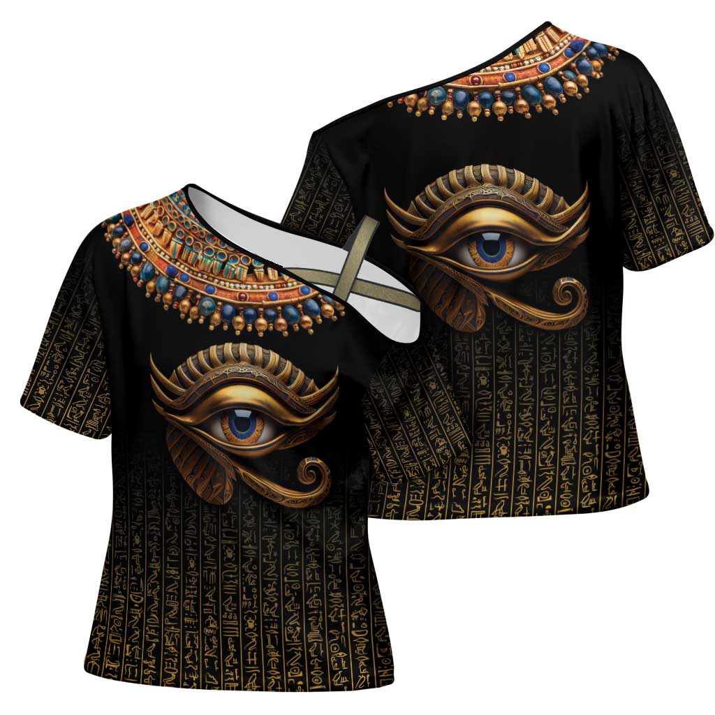 Egypt Eyes Of Horus Cross Shoulder Shirt with Egyptian Hieroglyphs