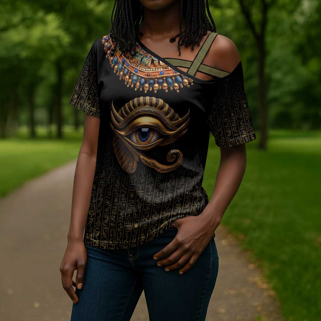 Egypt Eyes Of Horus Cross Shoulder Shirt with Egyptian Hieroglyphs