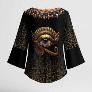 Egypt Eyes Of Horus Kimono Sleeve Blouse with Egyptian Hieroglyphs