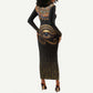 Egypt Eyes Of Horus Long Sleeve Bodycon Dress with Egyptian Hieroglyphs LT9