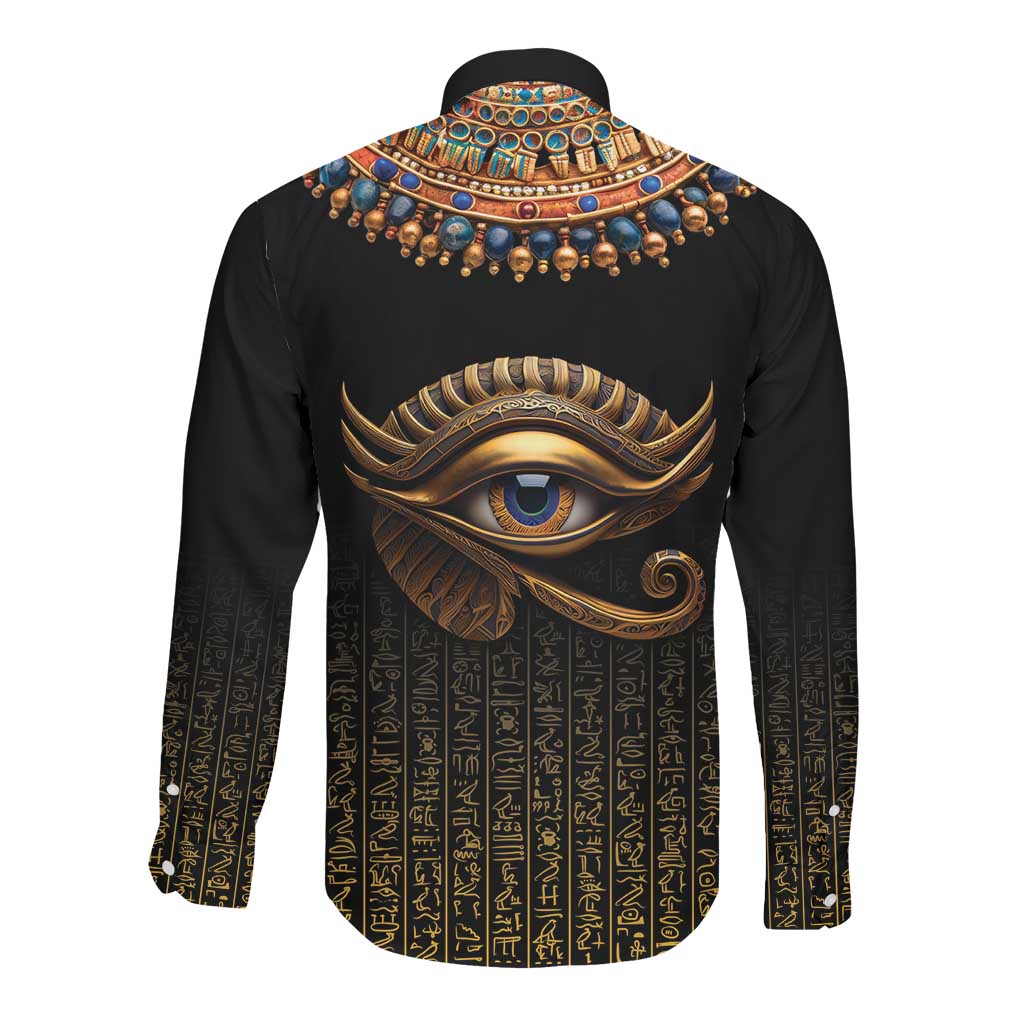 Egypt Eyes Of Horus Long Sleeve Button Shirt with Egyptian Hieroglyphs